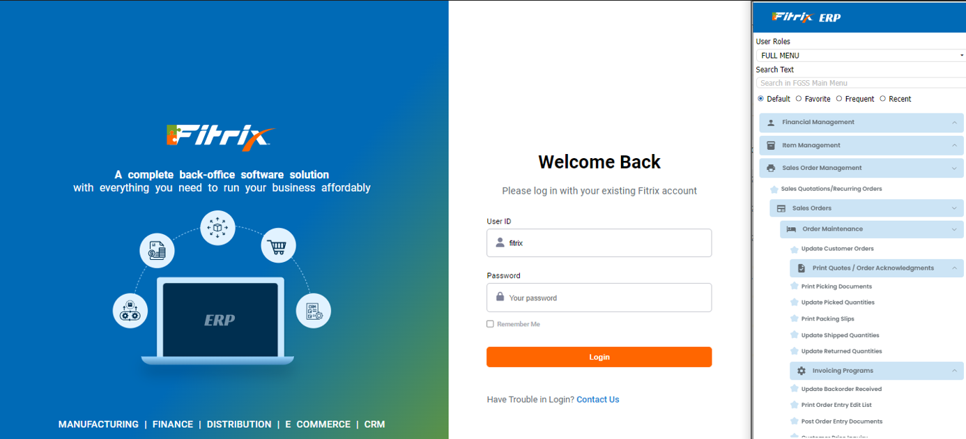 screenshot of Fitrix ERP
